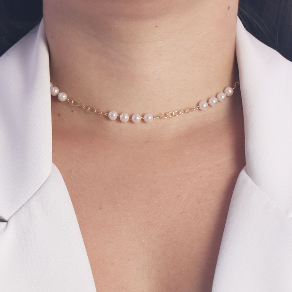 Co-204-Fo (32cm+5cm) Choker De Pérolas