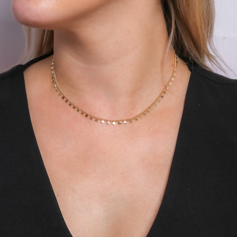 Co-233-Fo (32cm+10cm) Choker De Mini Corações