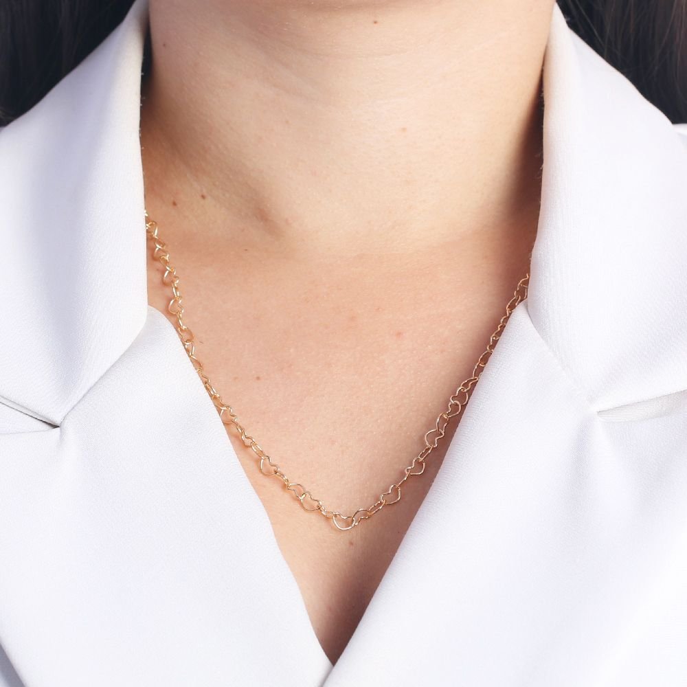 Co-286-Fo (80cm+5cm) Colar Longo De Corações Em Elos