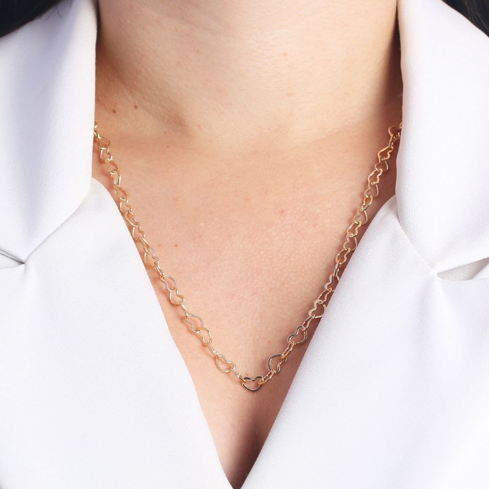 Co-288-Fo (60cm) Colar Longo De Corações Em Elos