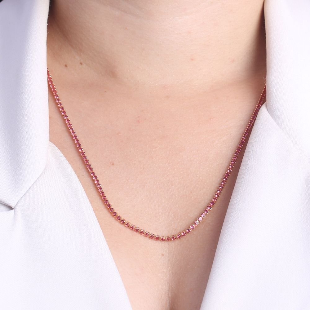 Co-316-Fo (45cm+5cm) Colar De Riviera Rosa (2mm)