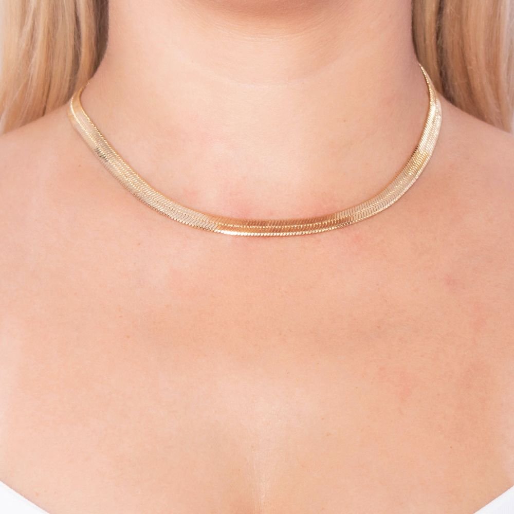 Co-342-Fo (32cm+10cm) Choker De Malha Laminada (7mm). Co-342-Fo (32cm+10cm) Choker De Malha Laminada (7mm).