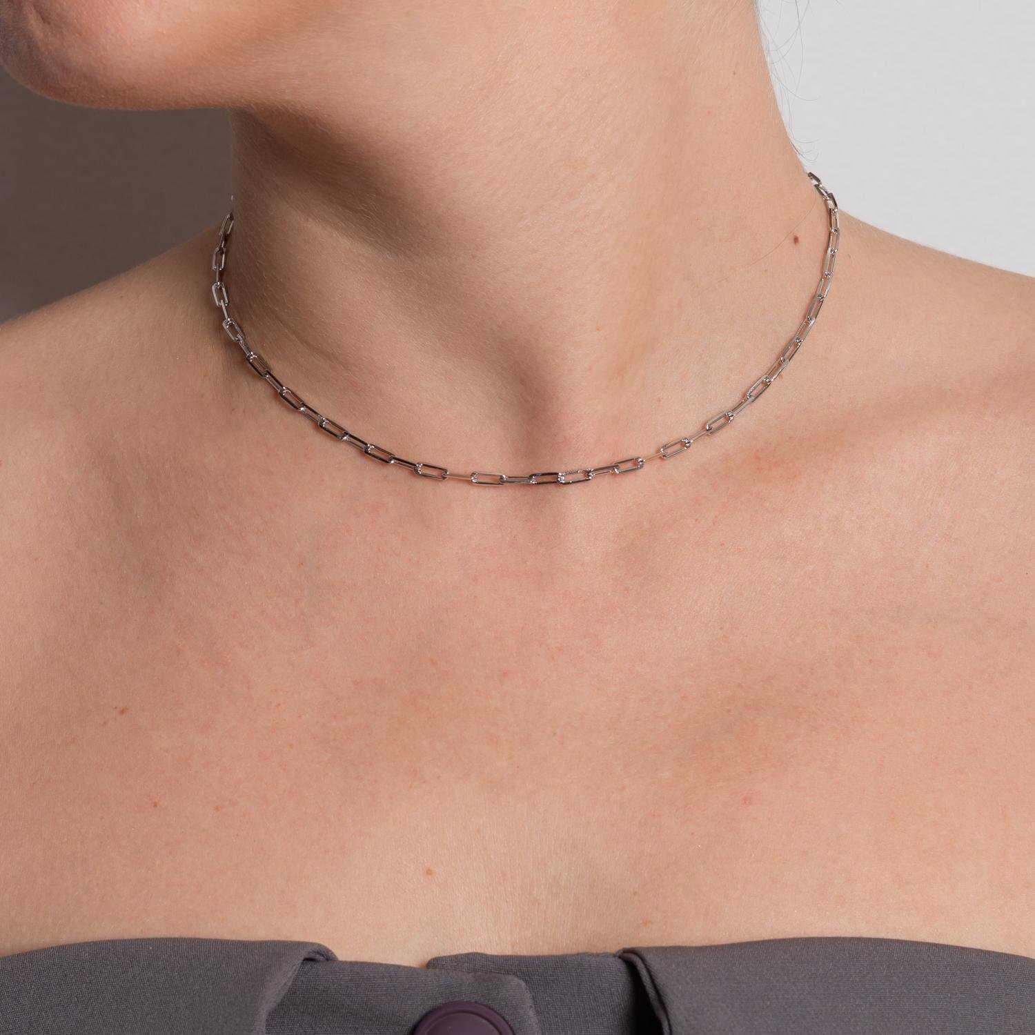 Co-363-Rd Choker Elinhos - Ródio Branco (32cm+10cm).