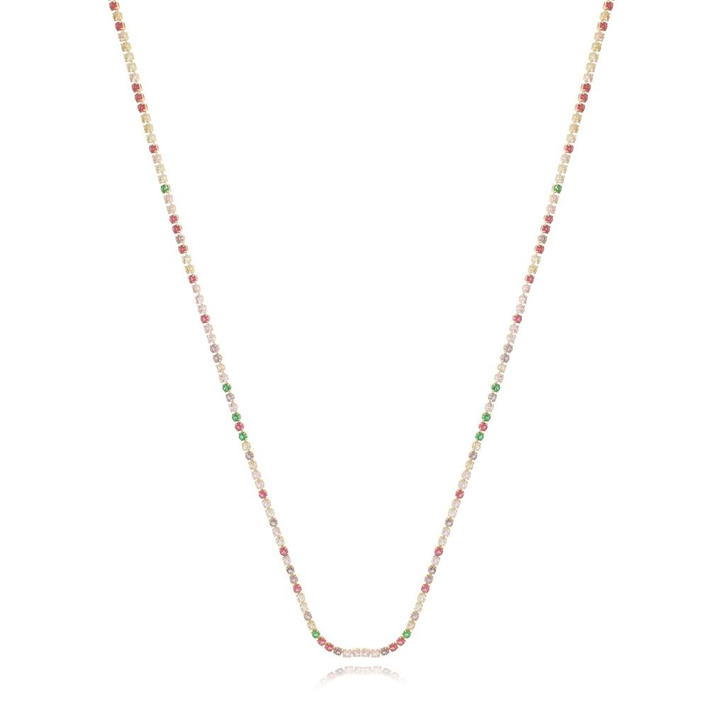 Co-51-Fo Colar Riviera Zircônias Coloridas (55cm+5cm)