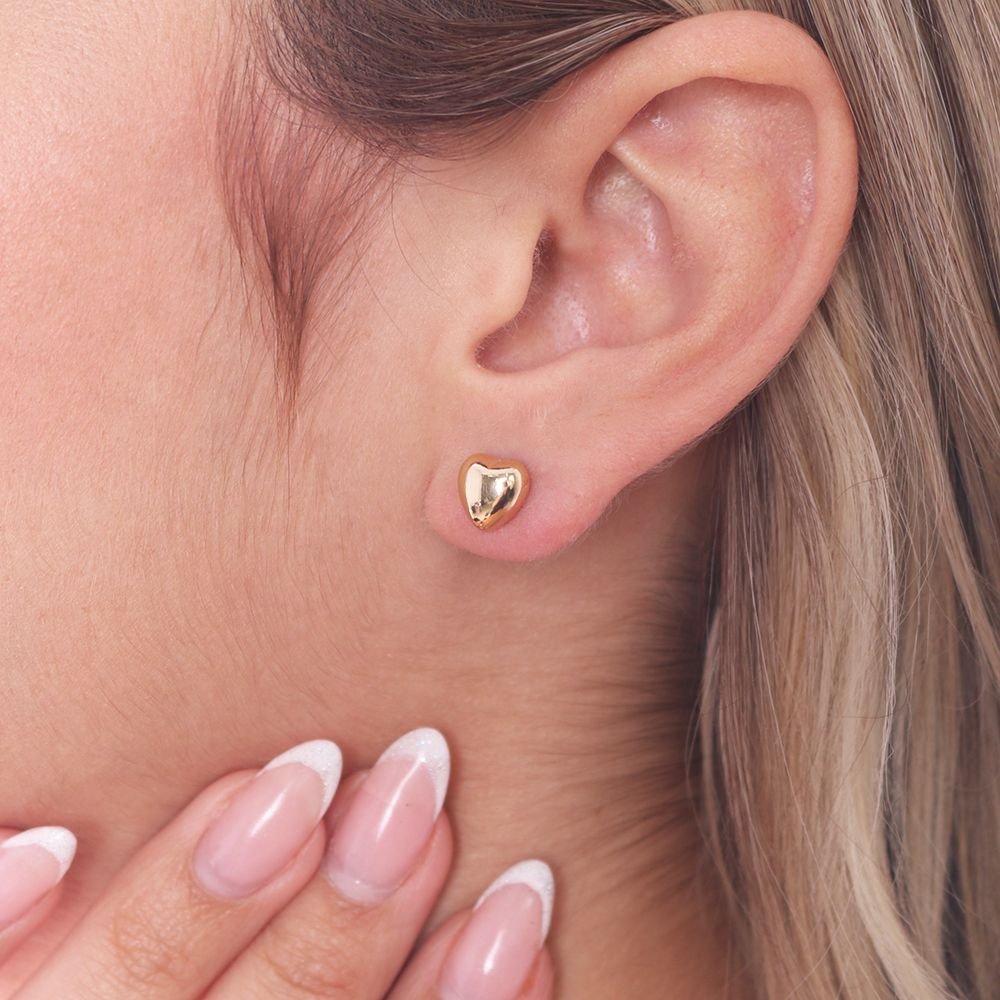 Cr6-14-Do (8mm) Brincos De Coração Liso Cartela Com 6 Pares 