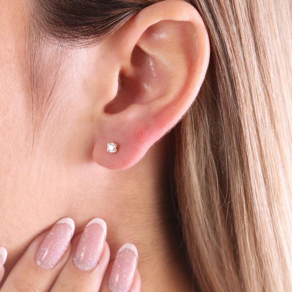 Cr6-30-Do (3mm) Brincos Quadrados Carrê Cartela Com 6 Pares Cristal