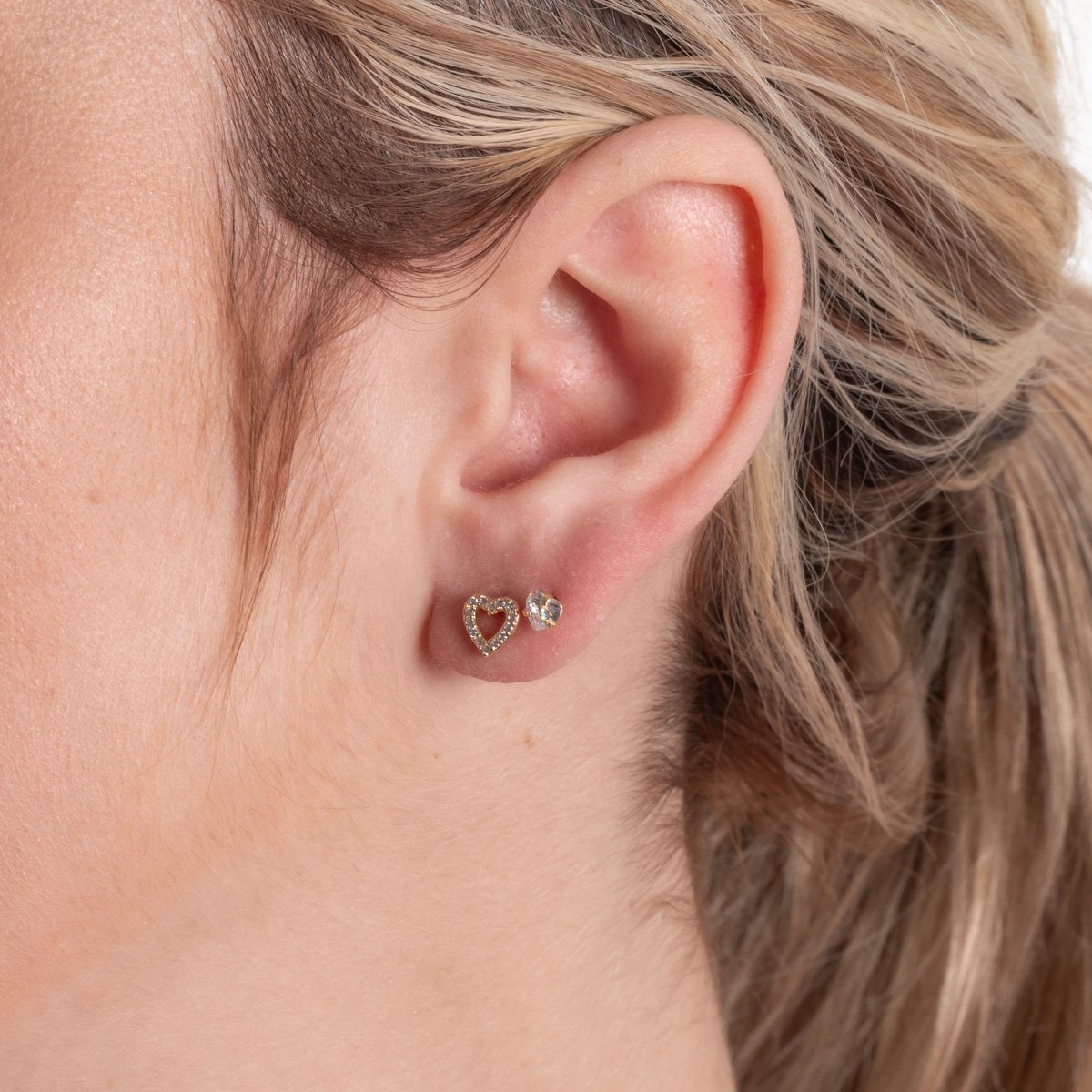 Duplo-109-Do Brinco Duplo De Corações Cravejados De Zircônias Cristais.