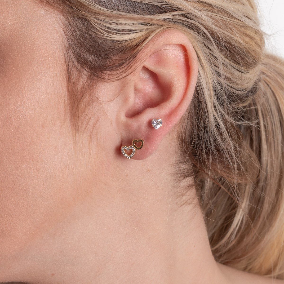 Duplo-111-Do Brinco Duplo De Corações Cravejados Cristais.