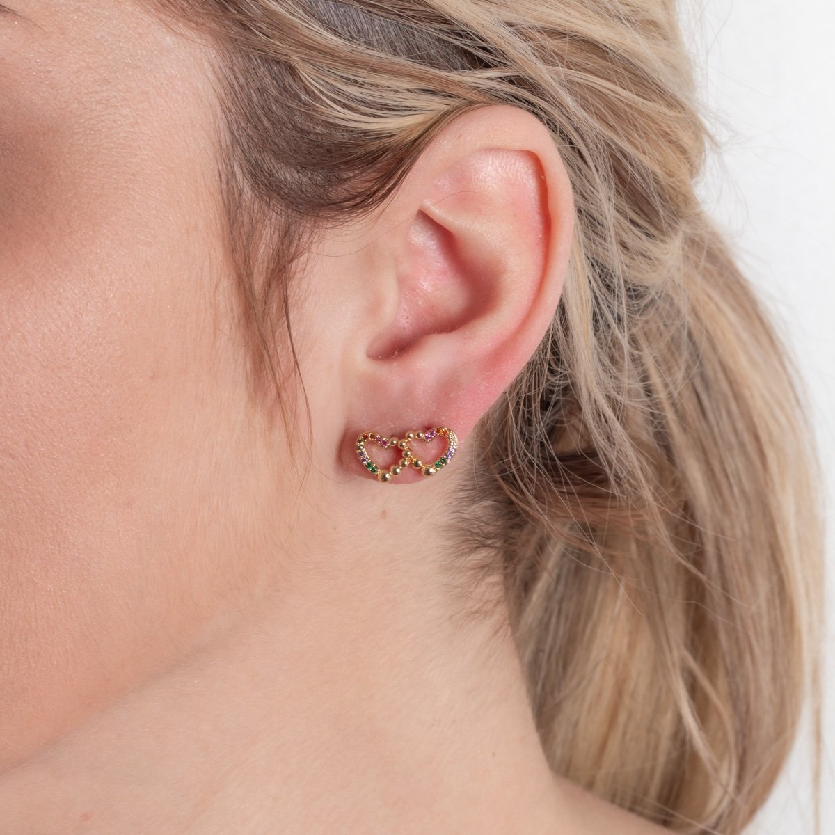 Duplo-114-Do Brincos Duplos De Corações Cristais.