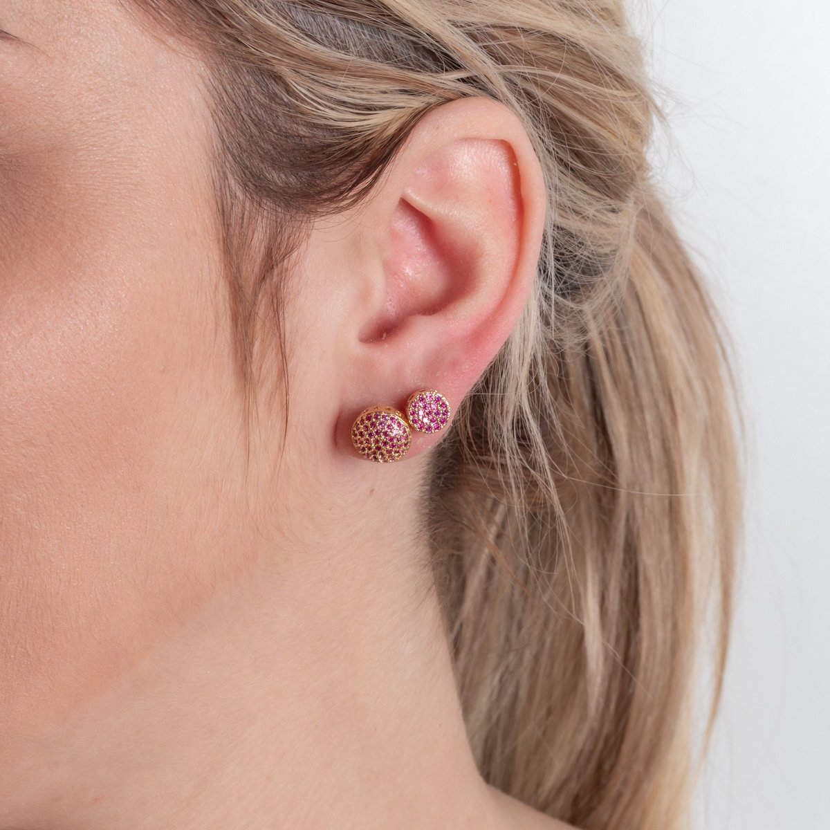 Duplo-120-Do Brinco Duplo Cravejados De Zircônias Fúcsia.