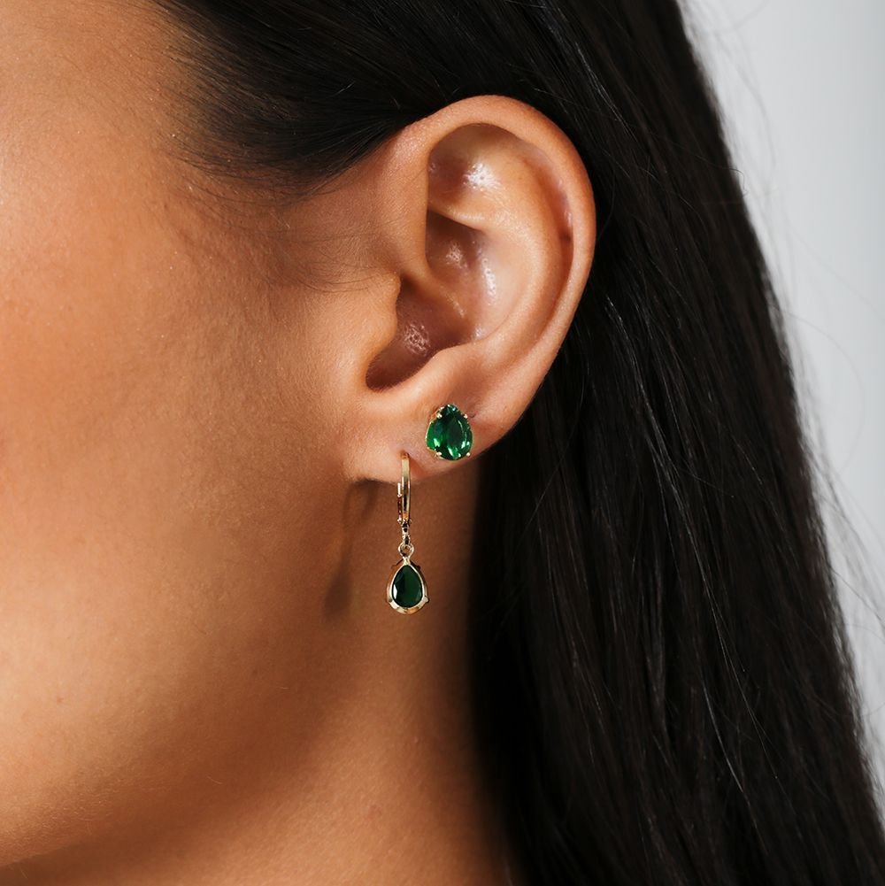 Duplo-34-Do Brinco Duplo Argolinha Articulada E Gota Azul Claro