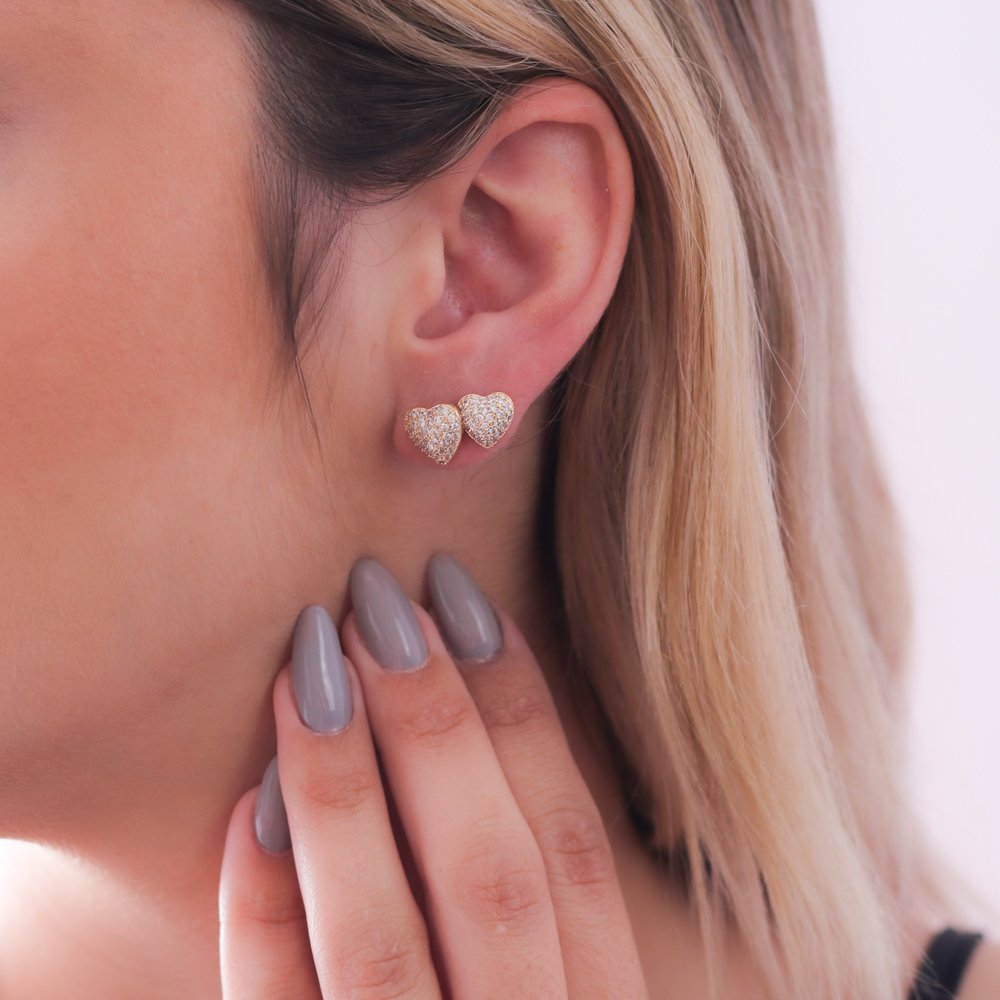 Duplo-48-Do Brinco Duplo Coração Cravejado De Zircônias Cristais.