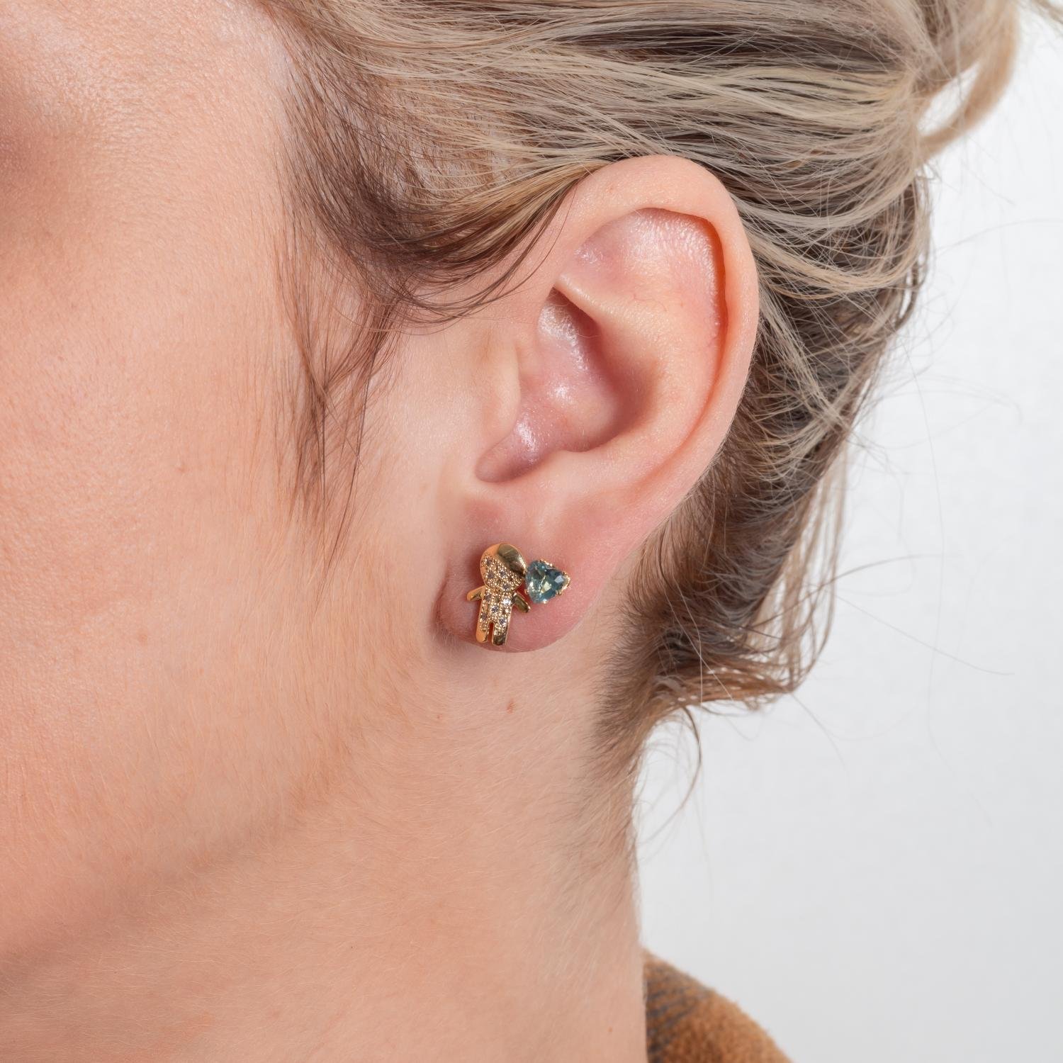 Duplo-80-Do Brinco Duplo De Coração E Menino Cristal + Azul.