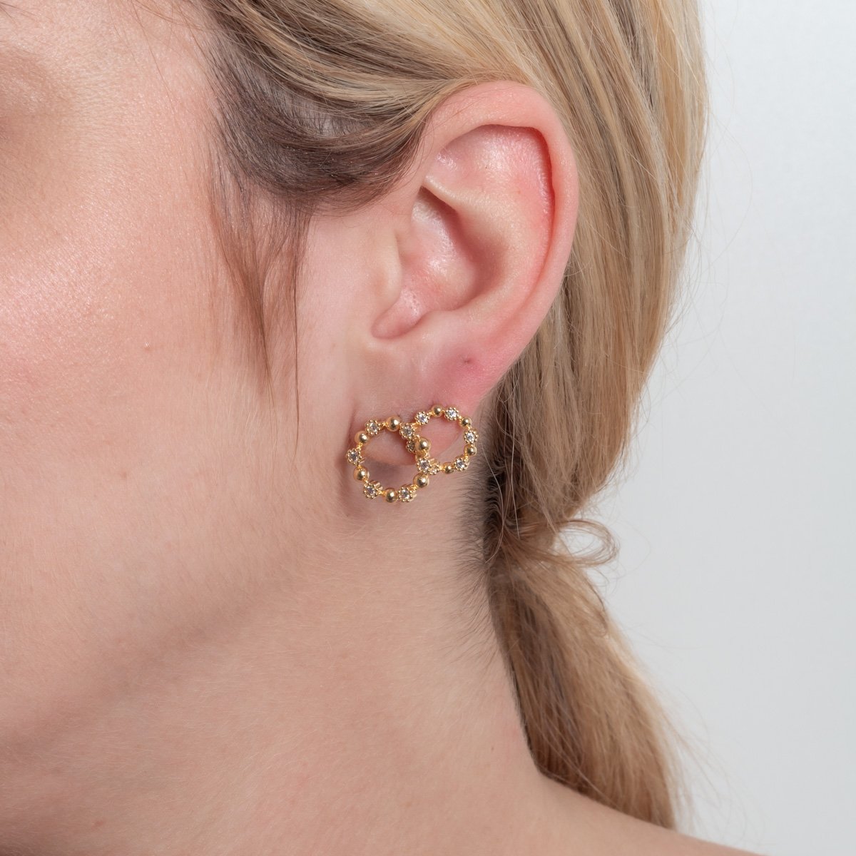 Duplo-90-Do Brinco Duplo Vazado Cravejado De Zircônias Cristais.&Nbsp;