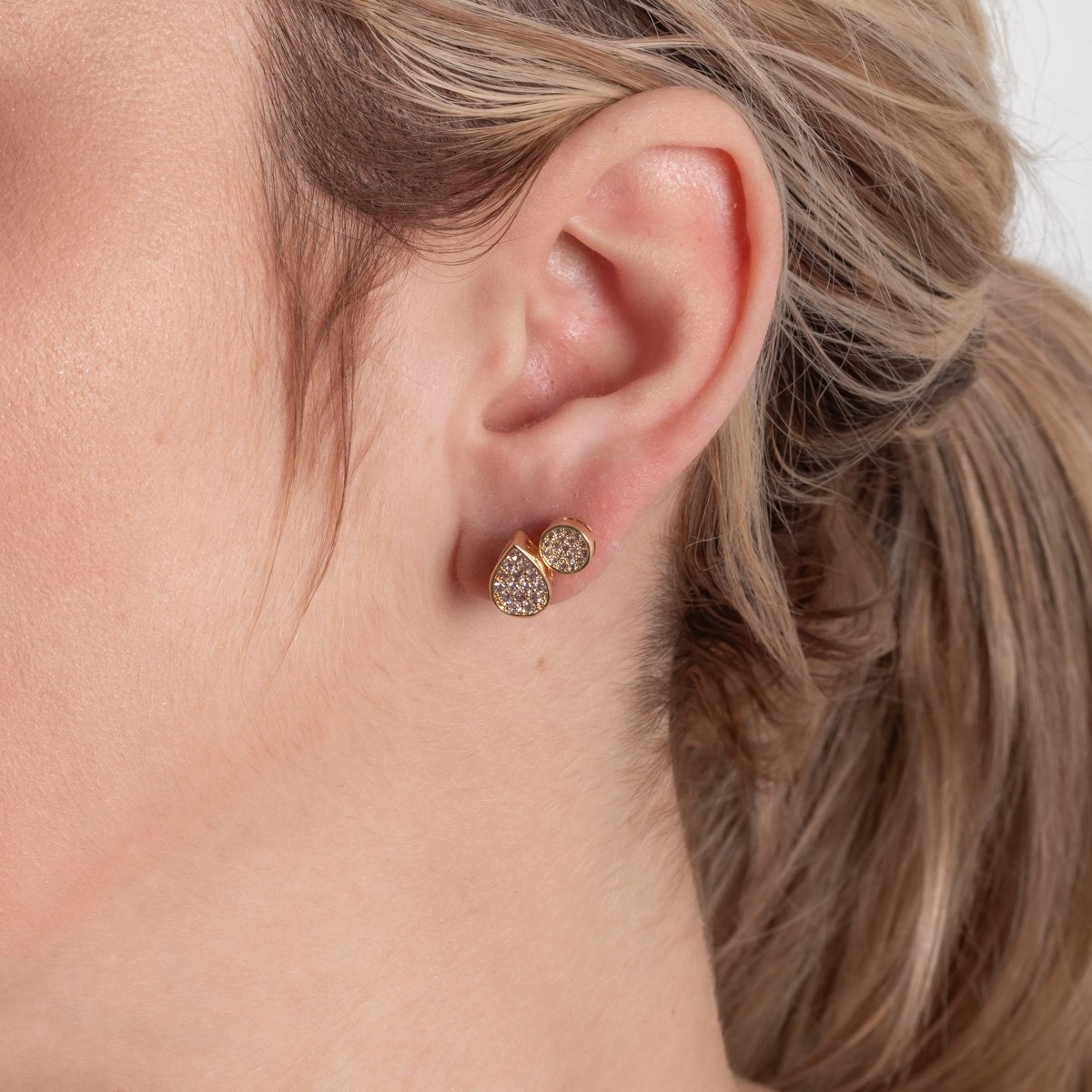 Duplo-94-Do Brinco Duplo Redondo E Gota Cravejados De Zircônias Cristais.