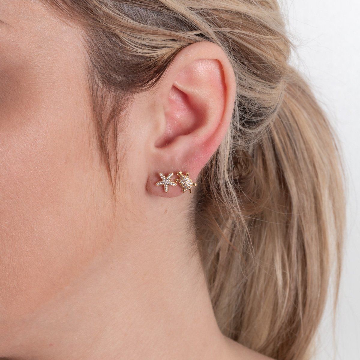 Duplo-96-Do Brincos Duplos De Estrela Do Mar E Tartaruga Cristal.