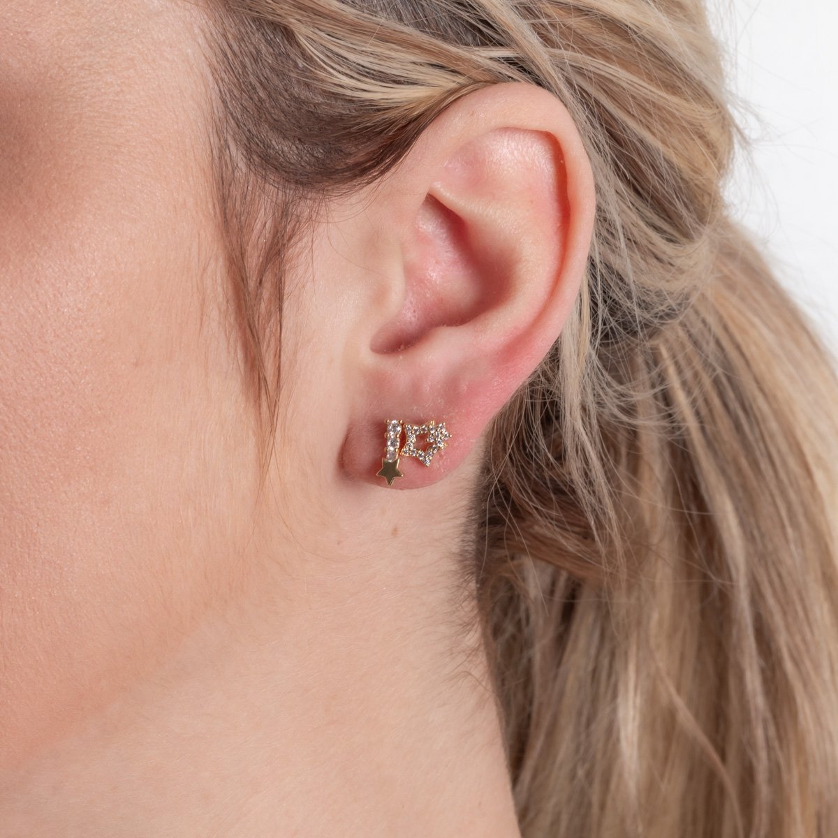 Duplo-99-Do Brincos Duplos De Estrelas Cravejados De Zircônias Cristais.