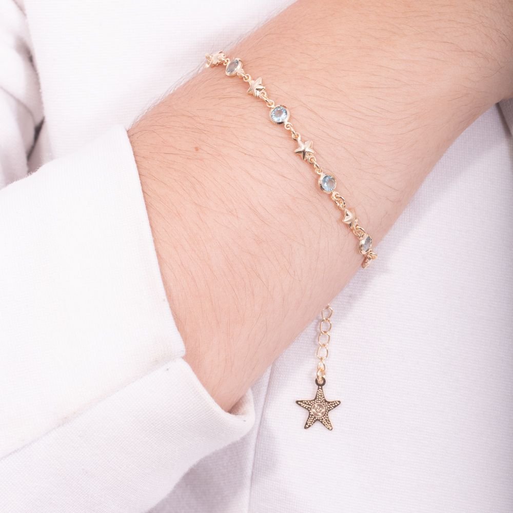 Pst-154-Fo Pulseira De Estrelinhas E Zircônias Azul