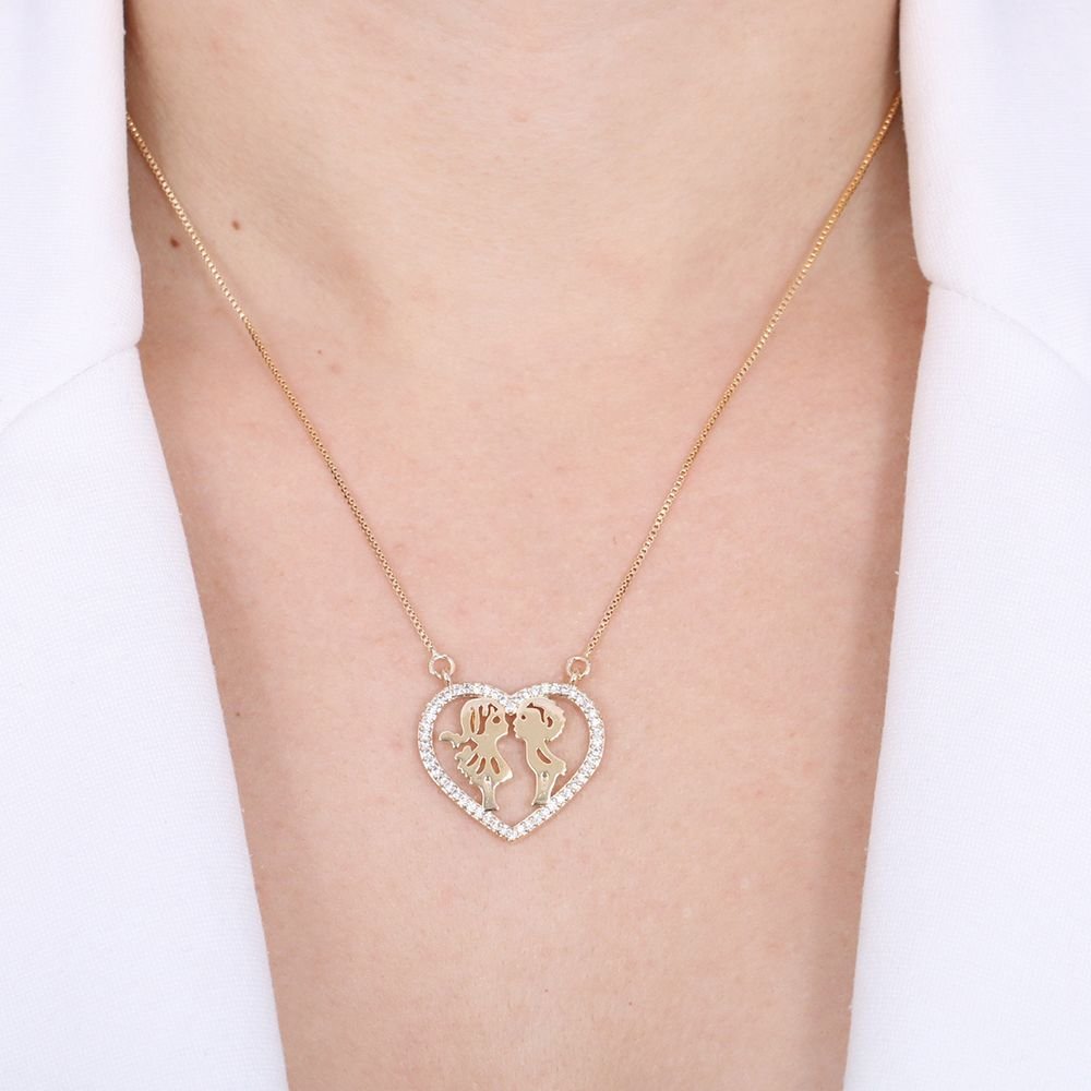 Clti-504-Fo Colar Coração Menino E Menina (45cm+5cm)