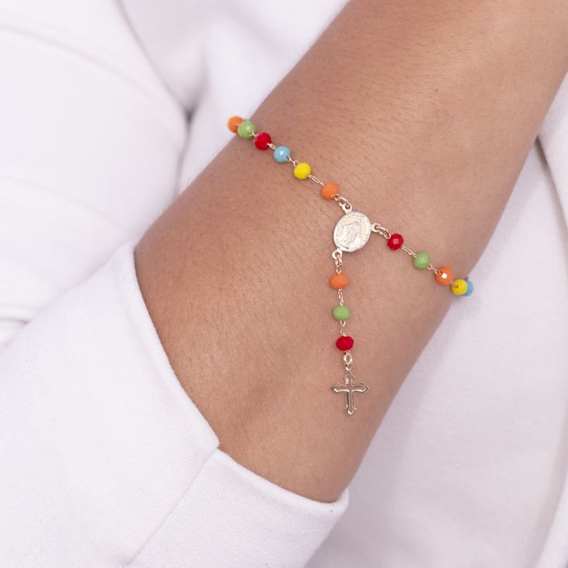 Pst-3023-Fo Pulseira Sagrado Coração De Jesus De Terço Colorido