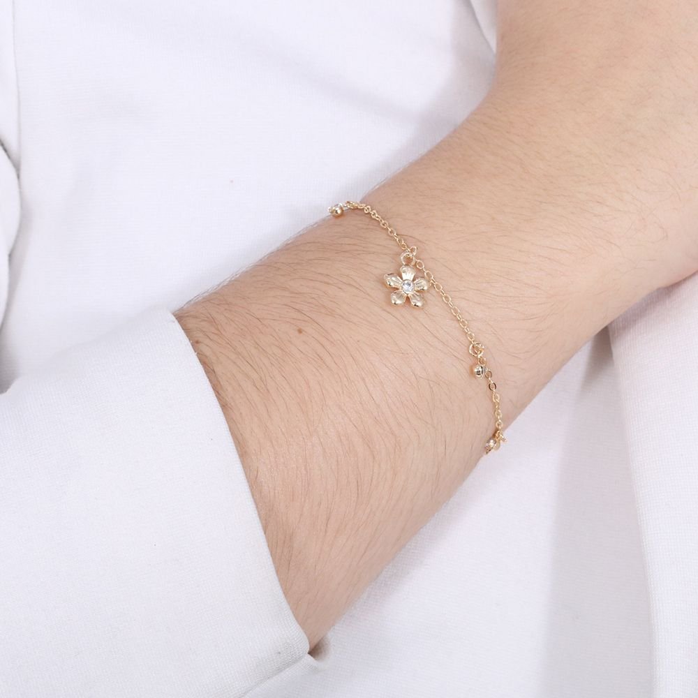 Pst-3053-Fo Pulseira Ponto De Luz E Flor Cravejada