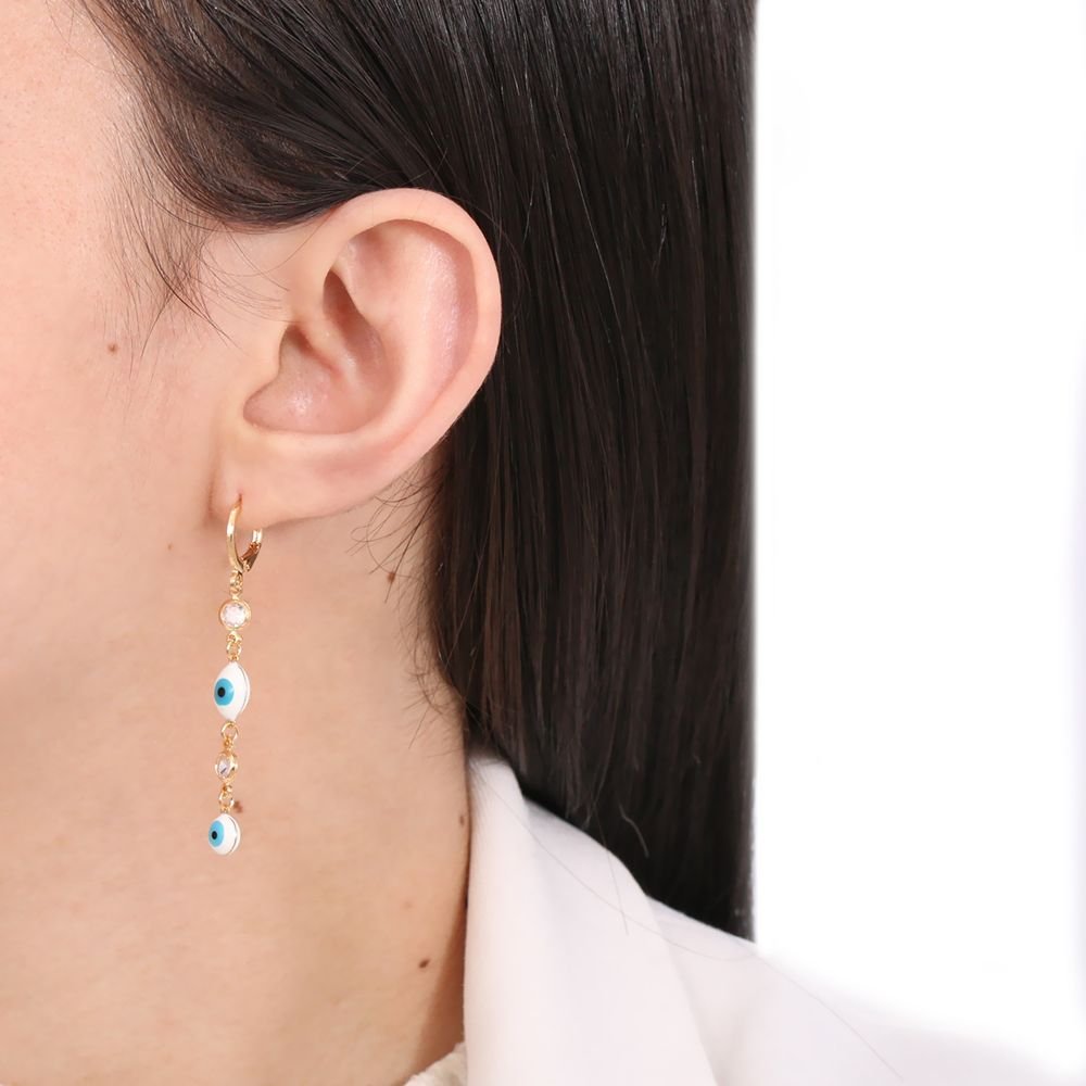 Brt-2127-Do Brinco De Argolinha Olhos Gregos E Zircônias