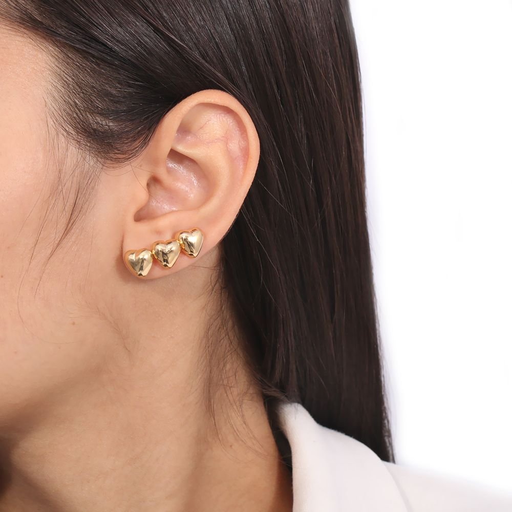 Trio-289-Do - Brinco Trio Coração Liso (10mm)