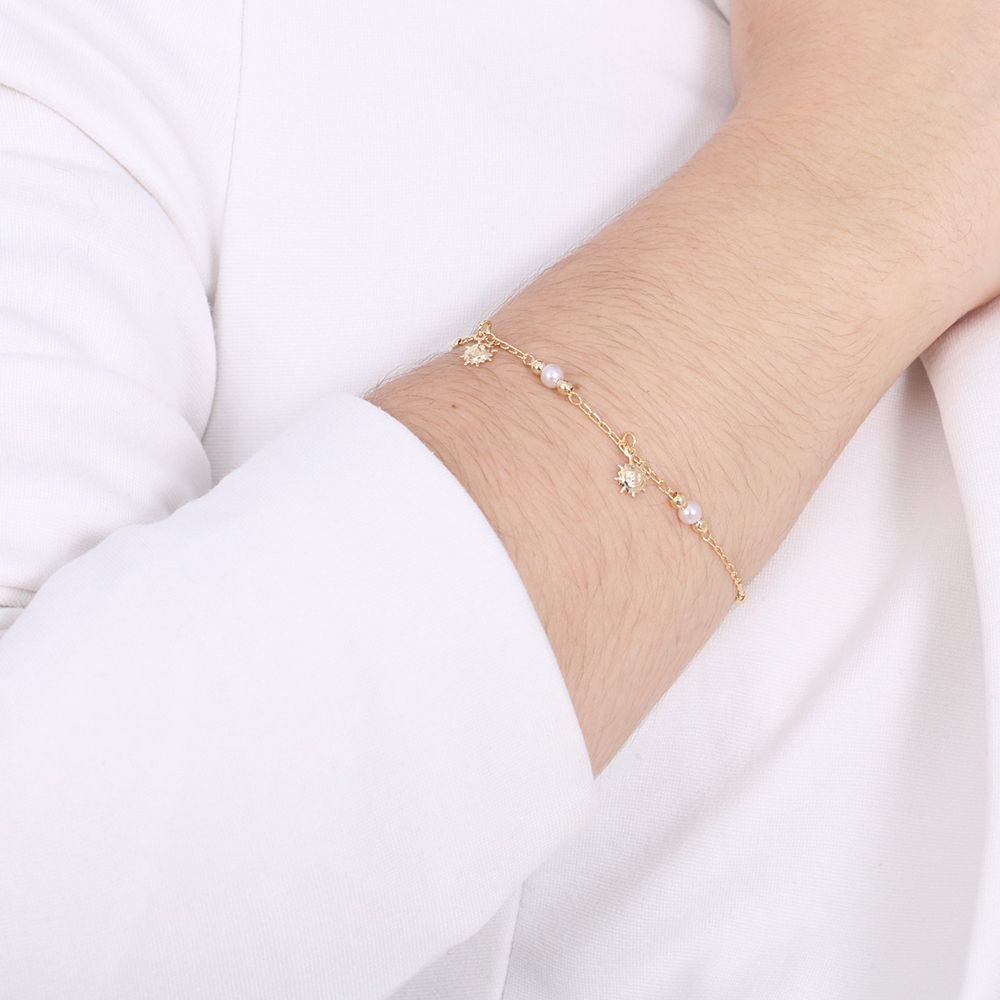 Pst-2493-Fo - Pulseira Mini Bolinha Micro Pérola Pingente De Solitário