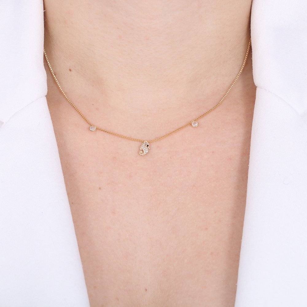 Clt-5152-Fo Chocker Cavalo Marinho + Ponto De Luz (35cm+5cm)