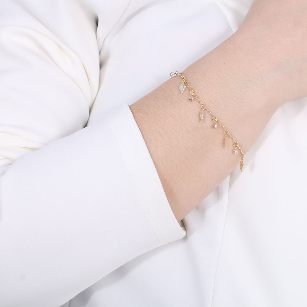Pst-3138-Fo Pulseira De Folhas E Zircônias