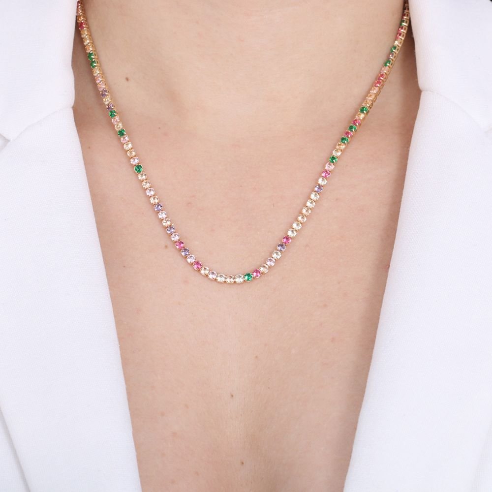 Co-53-Fo (45cm+5cm) Colar Riviera Colorida