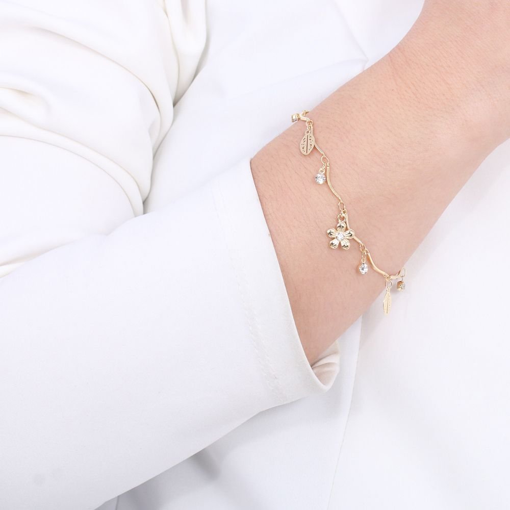 Pst-2532-Fo Pulseira De Folhas E Zircônias