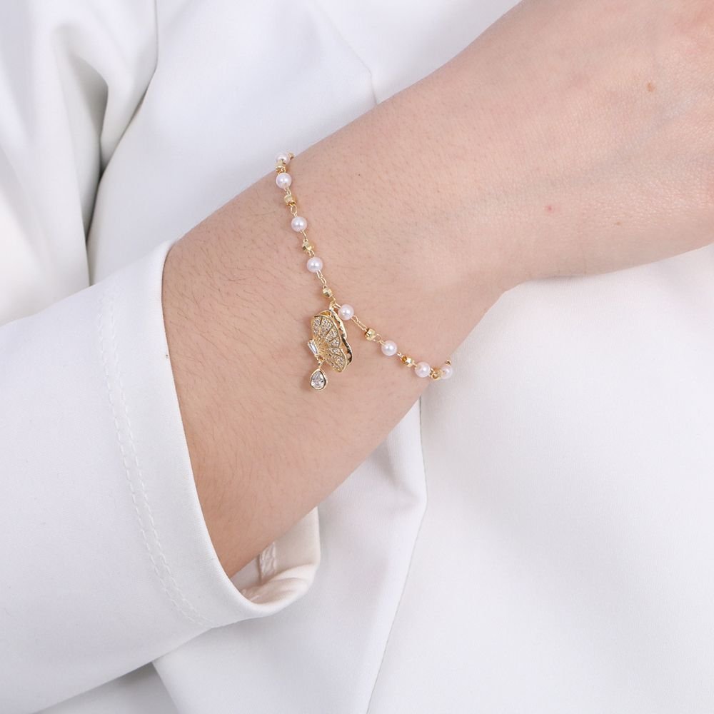 Pst-2522-Fo Pulseira De Pérolas E Borboleta