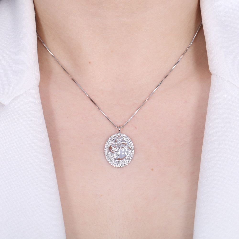 Clt-5202-Rd 45cm+5cm Colar Medalha Cravejado