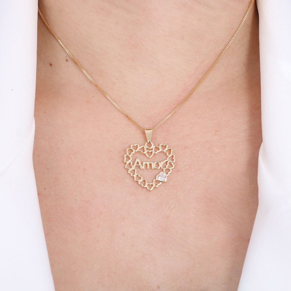 Clti-1200-Fo Colar Amor Com Corações Vazados (45cm+5cm)