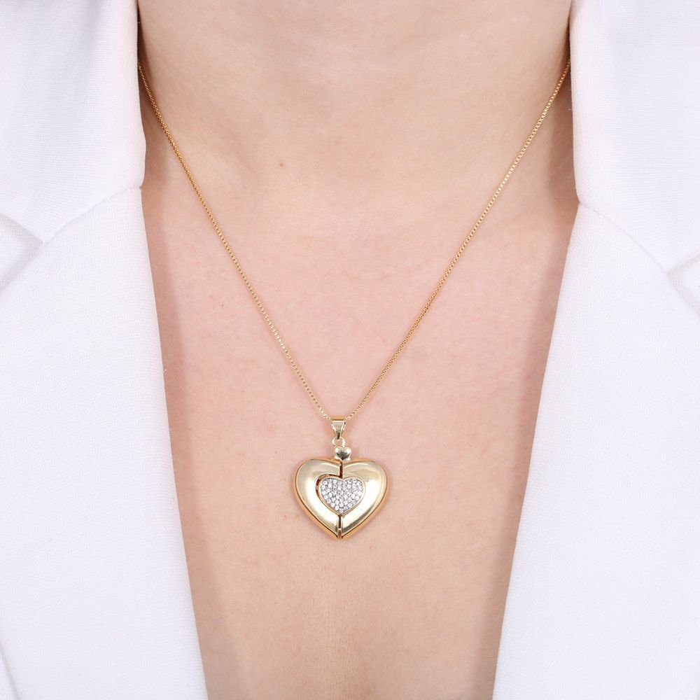 Clti-1231-Fo-C/Ródio 45cm+5cm Veneziana 0.8mm Colar Coração