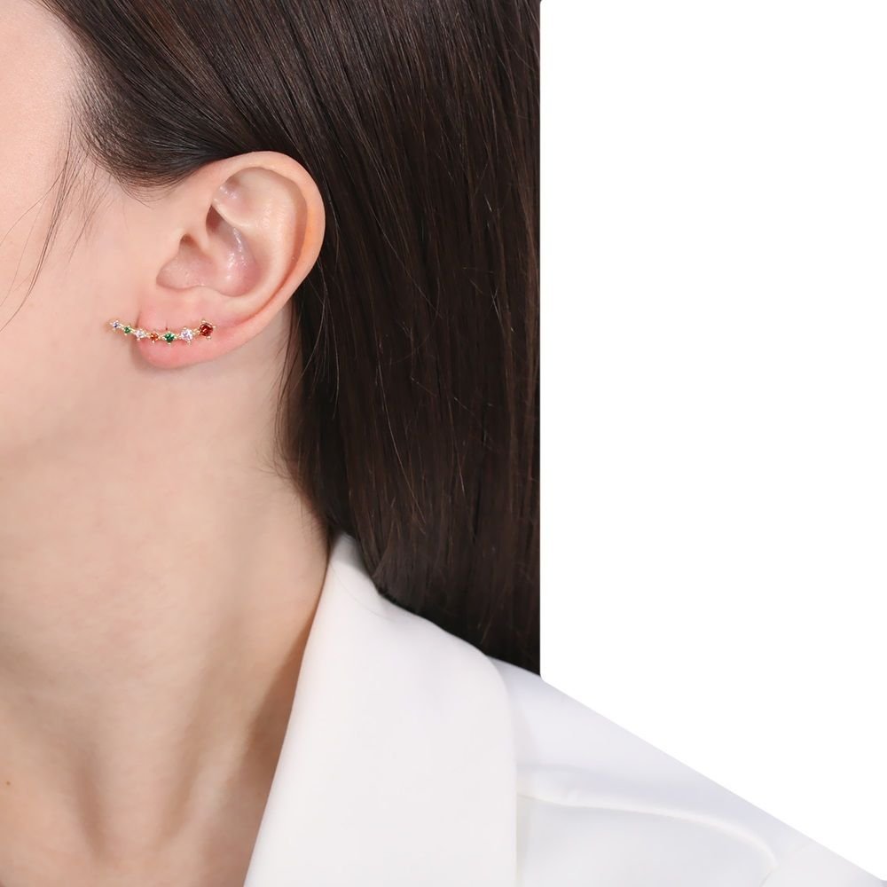 Brd-709-Do Brinco Ear Cuff Cravejado De Zircônias Coloridas
