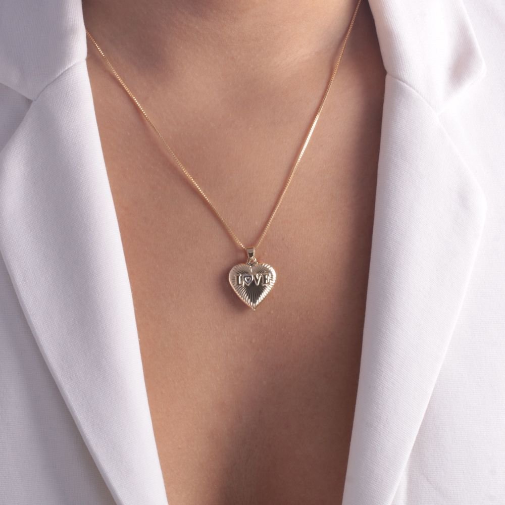 Clt-5247-Fo-C/Ródio Colar De Coração 'Love' (45cm+5cm)