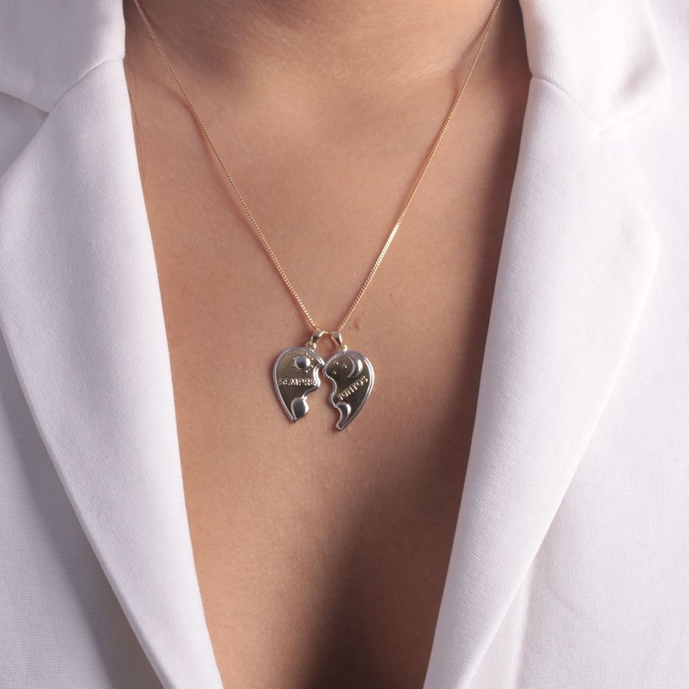 Clt-5248-Fo-C/Ródio Coração Casal Pra Sempre Juntos 45cm+5cm