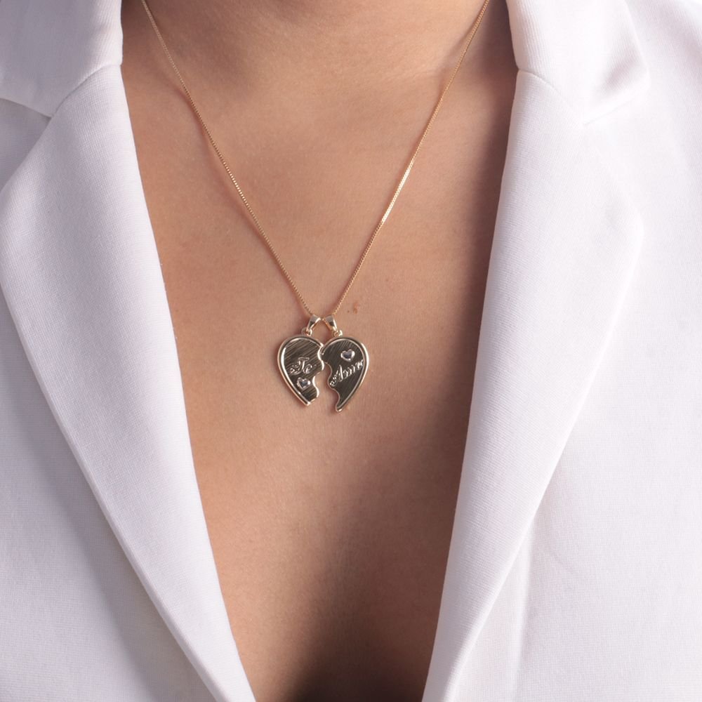 Clt-5249-Fo-C/Ródio Colar Casal Coração 'Te Amo' (45cm+5cm)