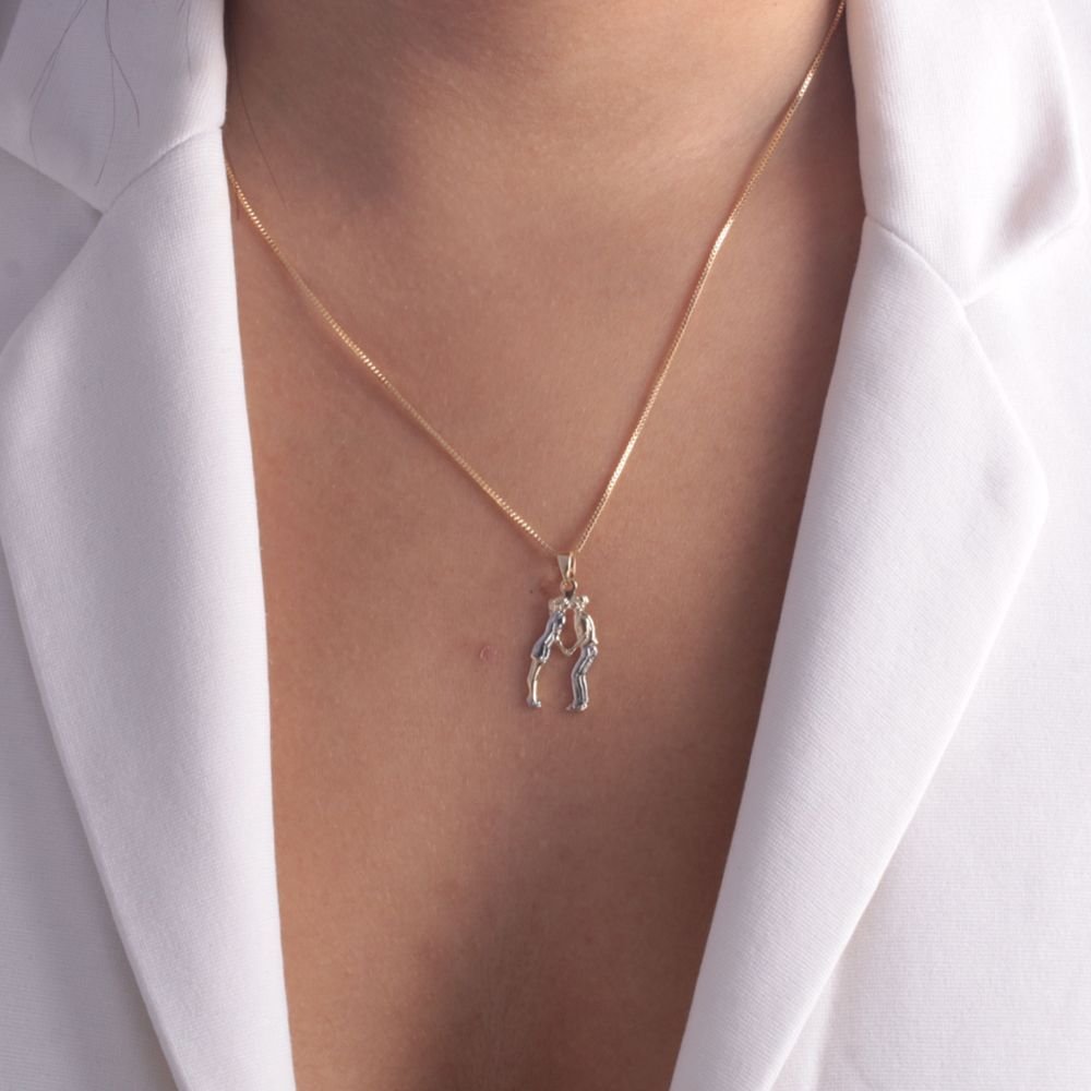 Clt-5252-Fo-C/Ródio Colar De Namorados (45cm+5cm)