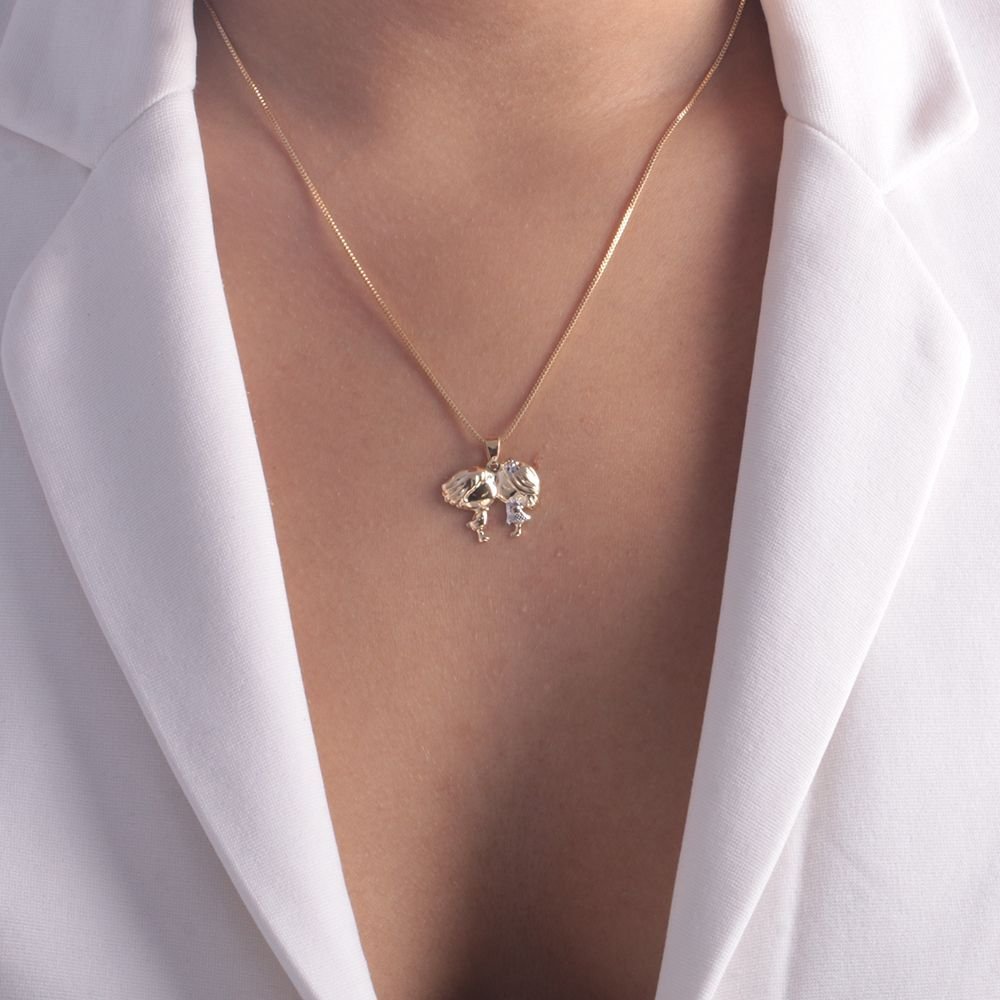 Clt-5250-Fo-C/Ródio Colar Casal De Namorados (45cm+5cm)