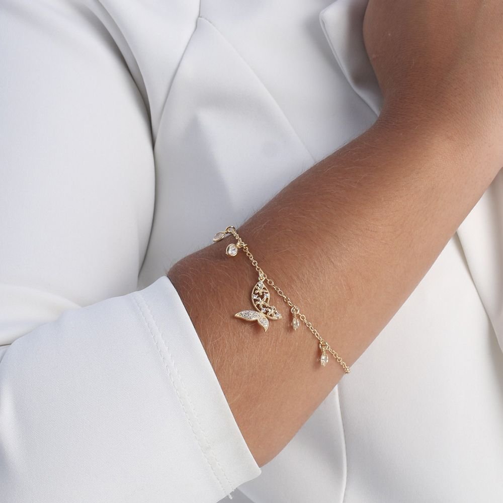 Pst-2569-Fo Pulseira De Borboleta Cravejada Cristal