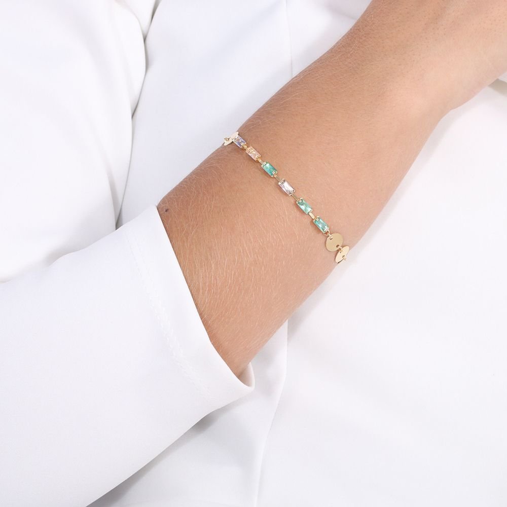 Pst-3178-Fo Pulseira Com Plaquinhas Lisas E Zircônias Colori