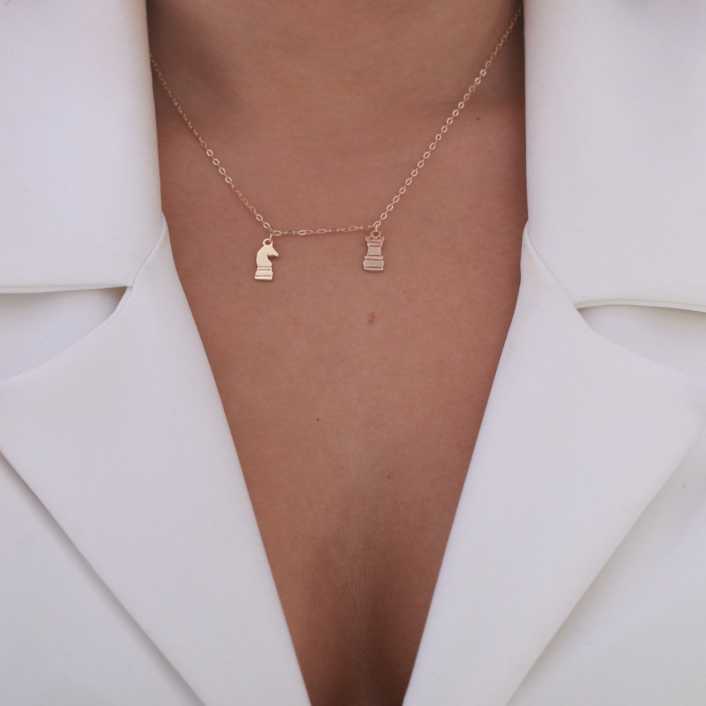 Cll-42-Fo Colar Com Peças De Xadrez (40cm+5cm)