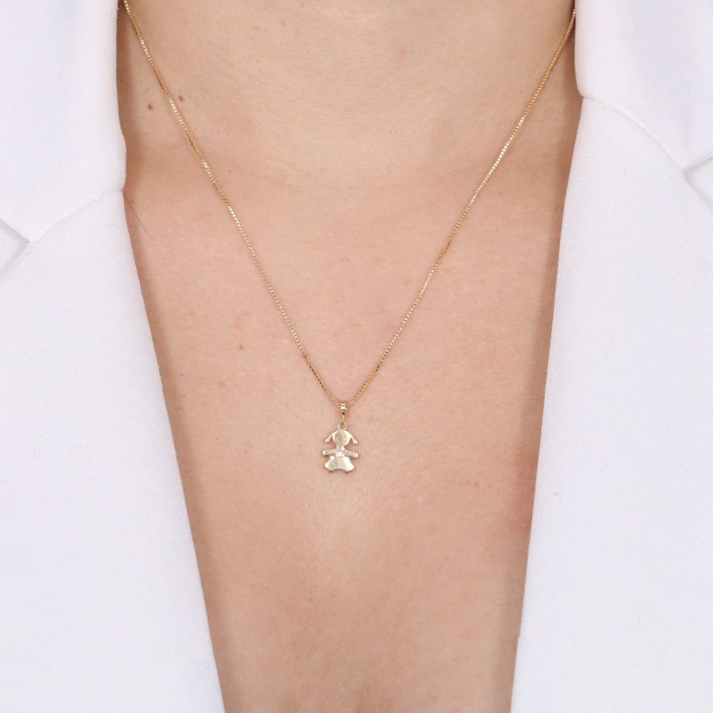 Clti-1287-Fo 45cm+5cm Veneziana 0.8mm Colar Pingente Menina