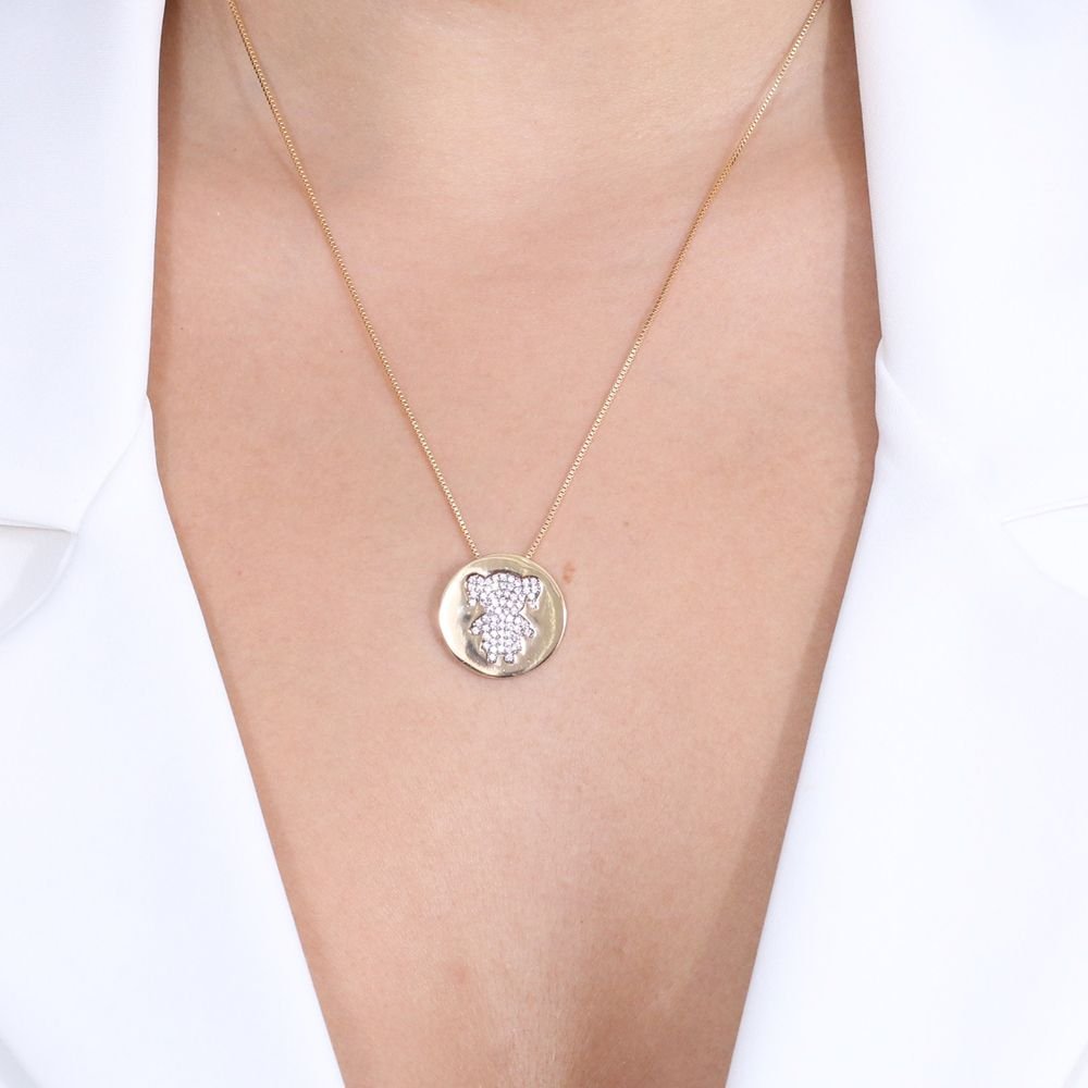 Clti-1298-Fo-C/Ródio Colar De Medalha Menina (45cm+5cm)