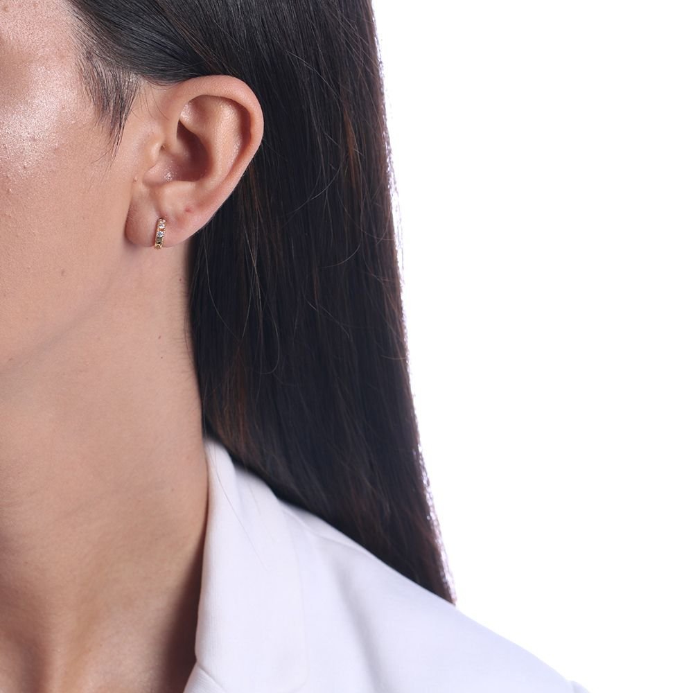 Ag-505-Do Brinco De Argolinha Cravejado Com Micro Zircônias