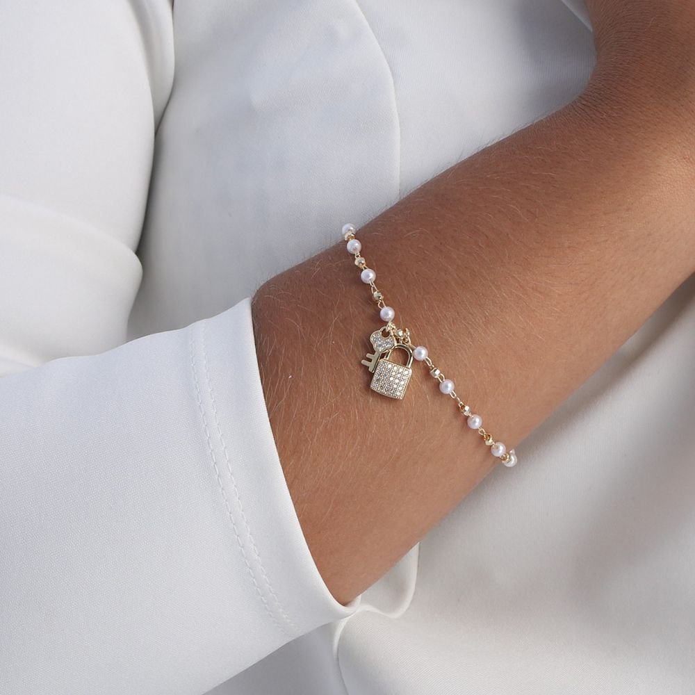 Pst-2612-Fo Pulseira De Pérolas, Chave E Cadeado