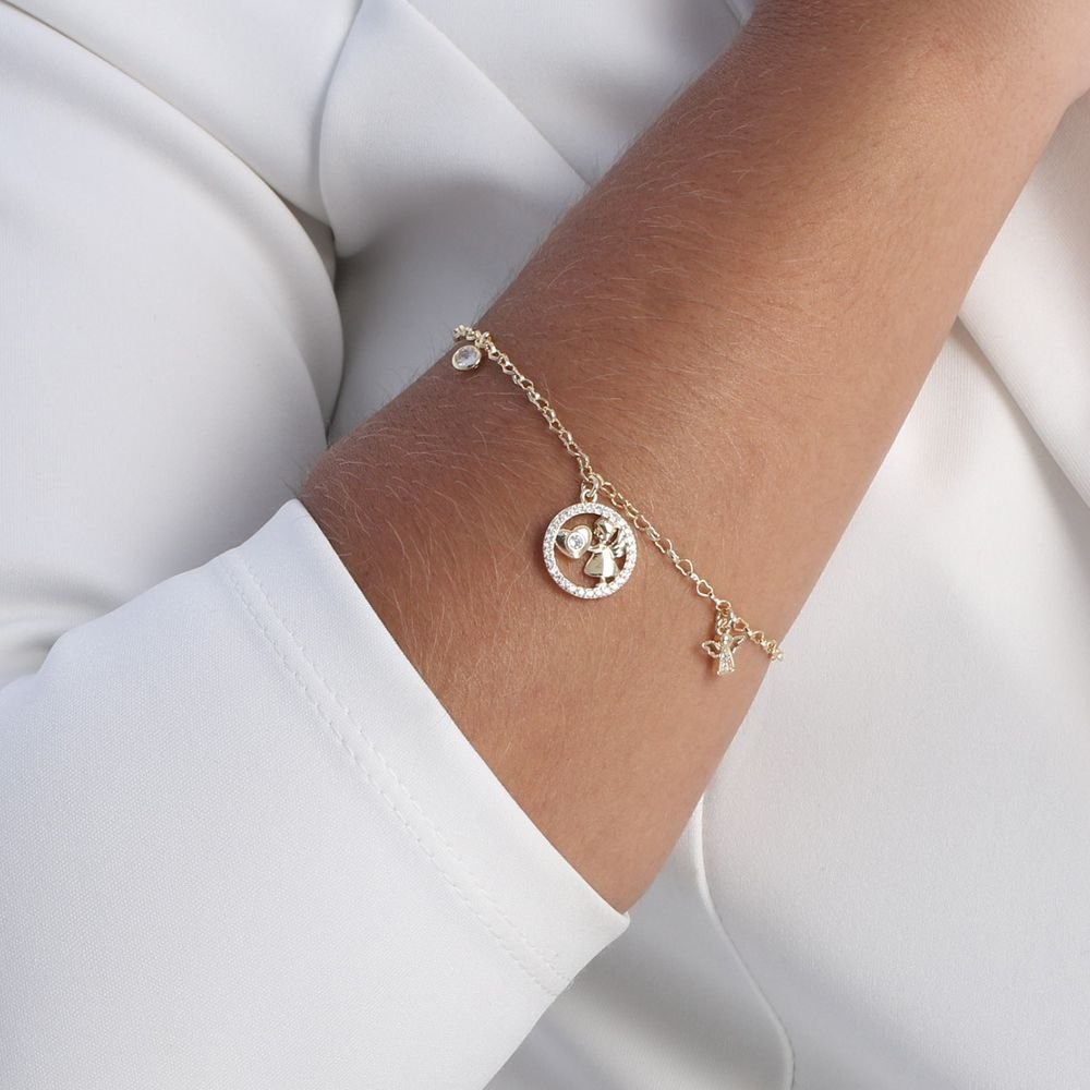 Pst-2622-Fo Pulseira Anjinho, Ponto De Luz E Medalha Vazada